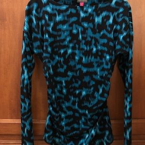 Vince Camuto aqua blue and black boatneck long sleeved shirt size small